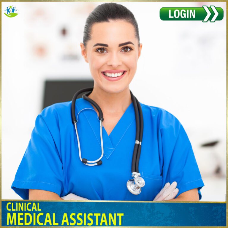 HSTI A nurse with a stethoscope standing in front of a sign that says medical assistant welcomes students through the Student Login.
